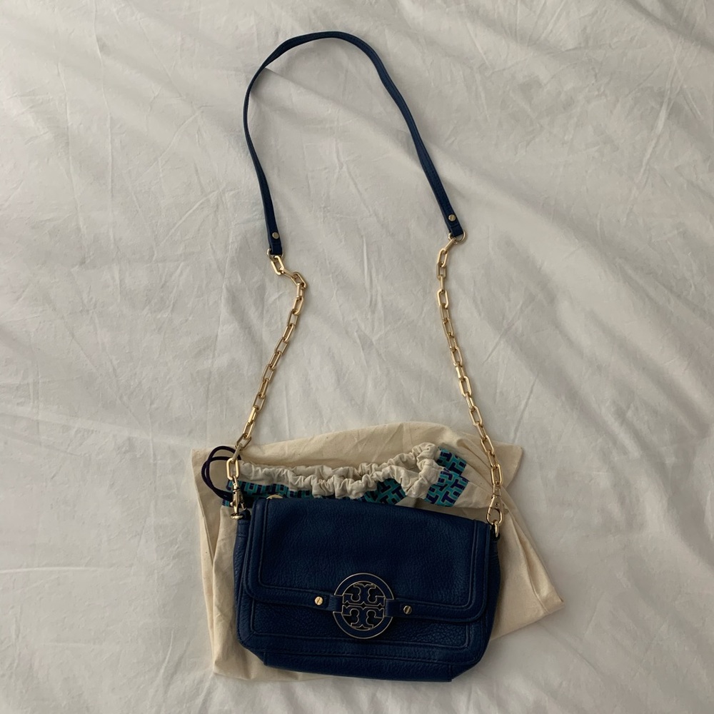 Tory Burch Blue Crossbody Bag with Gold Hardware